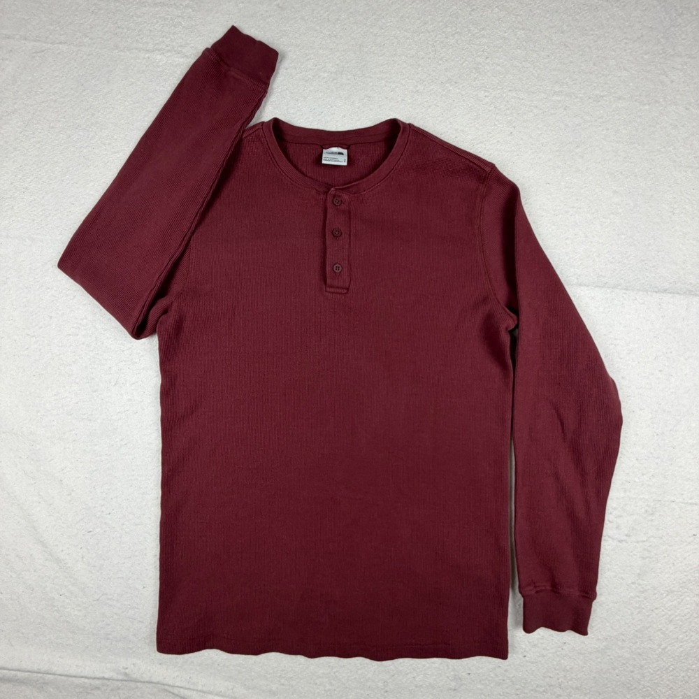 The North Face Mens Waffle Knit Henley Shirt Burgundy Maroon A7USJ Long Sleeve M